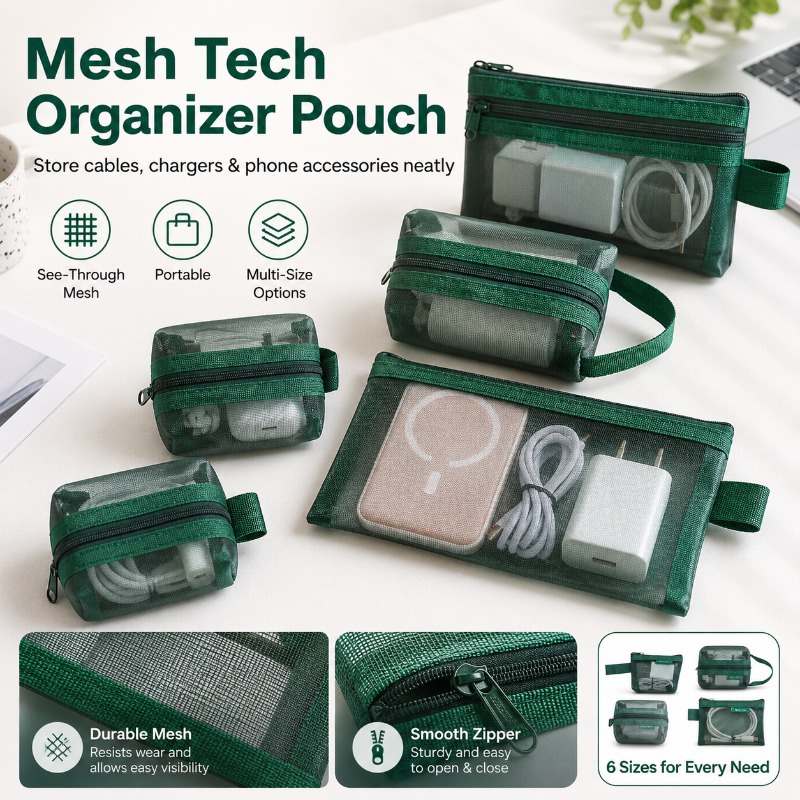 6PCS Mesh Tech Organizer Pouch - Tech Woven Accessories recension och pris