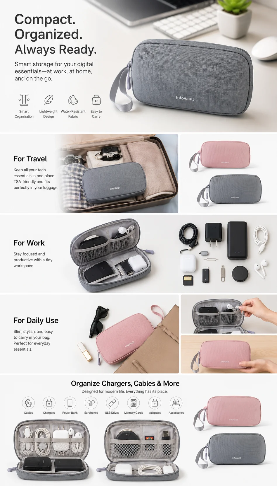 Double-Layer Cable Organizer C - Tech Accessories Hard Case recension och pris